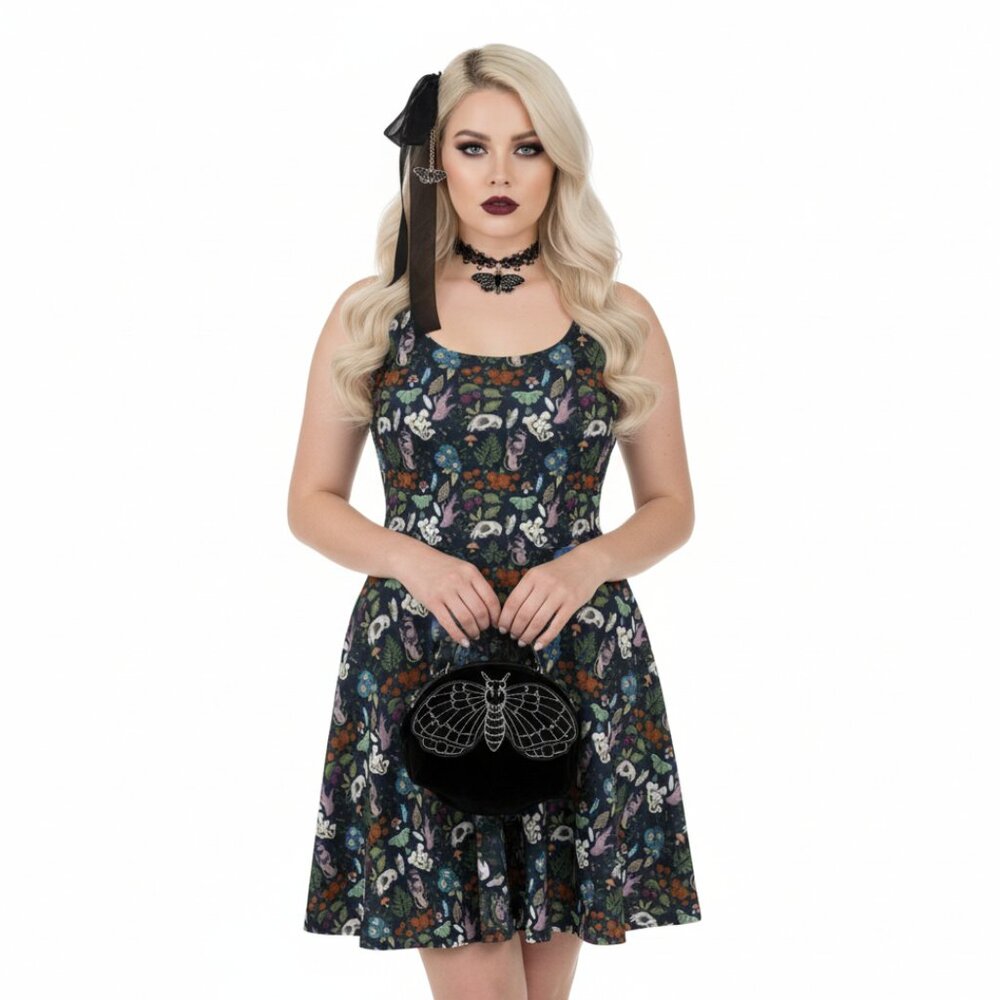 Dark Cottagecore Witchy Floral Fit & Flare Dress - Picture 11 of 14
